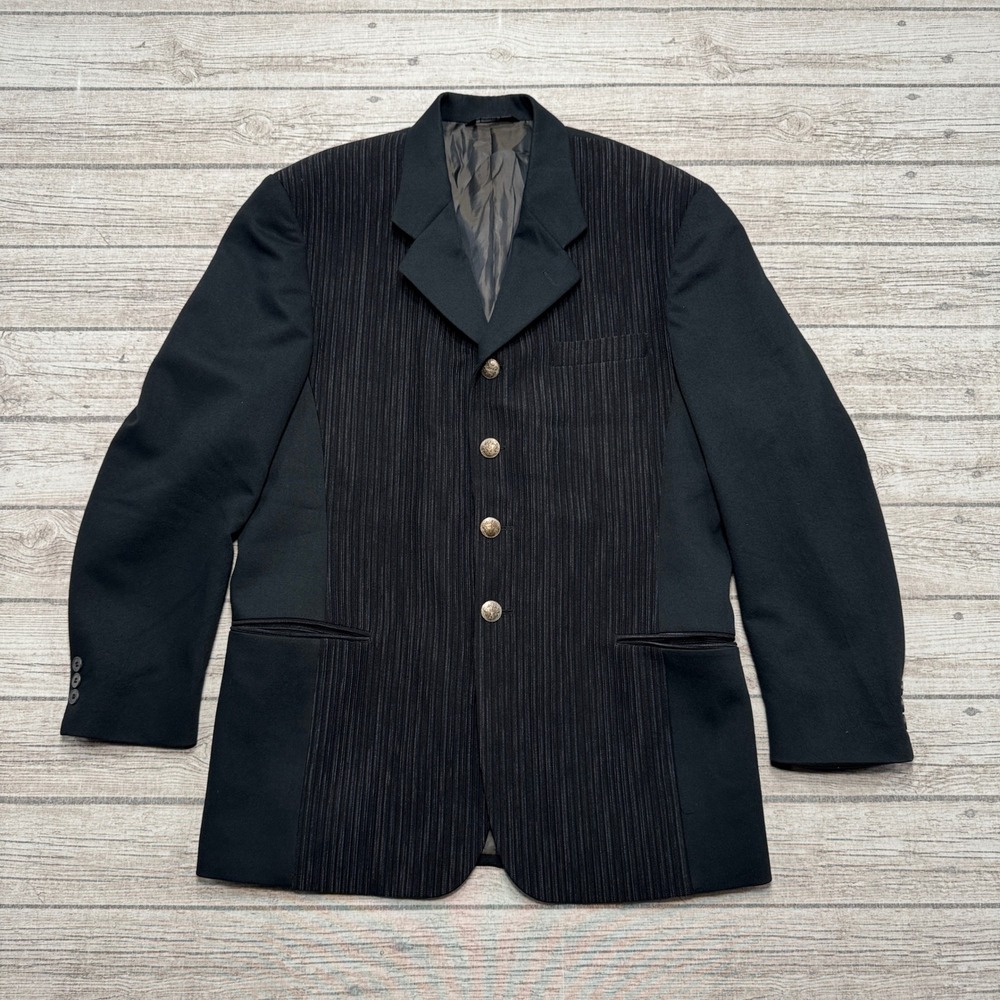 Vintage Turbulence Blazer Mens 42 Black Pinstripe Corduroy Button Front Tailored